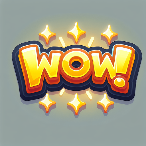 game success graphic, surprised cartoon shiny words, "WOW!".
Single Game Texture. In-Game asset. 2d. Blank background. High contrast. No shadows.