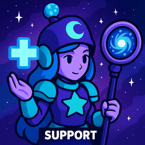 support hero character space galaxy theme tower defense game.
In-Game asset.  2d.  High contrast.  No shadows