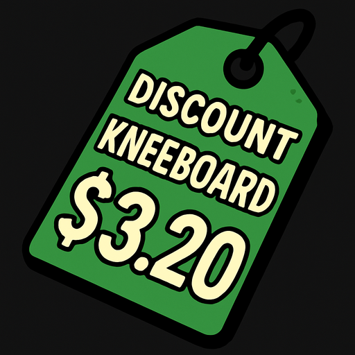 Green price tag that says discount kneeboard $3.20.
In-Game asset.  2d.  High contrast.  No shadows