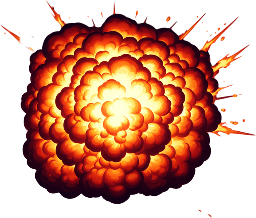 oval fire and thunder explosive event.
Single Game Texture.  In-Game asset.  2d.  Blank background.  High contrast.  No shadows