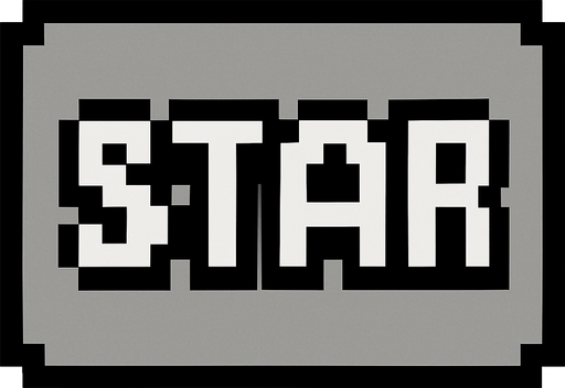 Rectángulo gris con bordes negros que en el sentro tenga la palabra Star pixelada.
In-Game asset.  High contrast.  No shadows