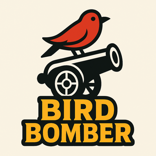 En el logo estera el texto de bird bomber abajo estara un cañon y arriba un pajaro.
In-Game asset.  High contrast.  No shadows