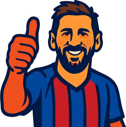 messi is making thumbsup.
In-Game asset.  2d.  High contrast.  No shadows