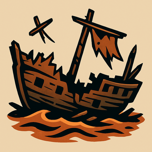 Broken ship.
In-Game asset.  2d.  High contrast.  No shadows
