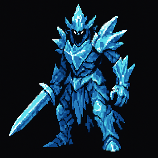 Crystal guardian Dark souls style 2d pixel art.
In-Game asset.  2d.  High contrast.  No shadows
