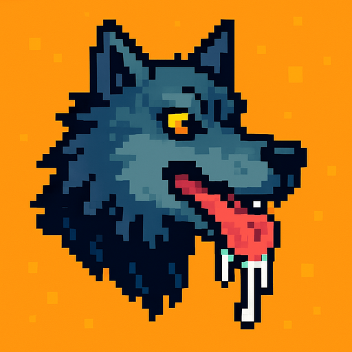 lobo babeando pixelart.
In-Game asset.  2d.  High contrast.  No shadows