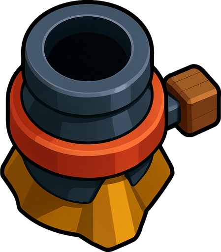 Mortar from Clash Royale without base, just the Mortar.
In-Game asset.  2d.  High contrast.  No shadows. Topdown