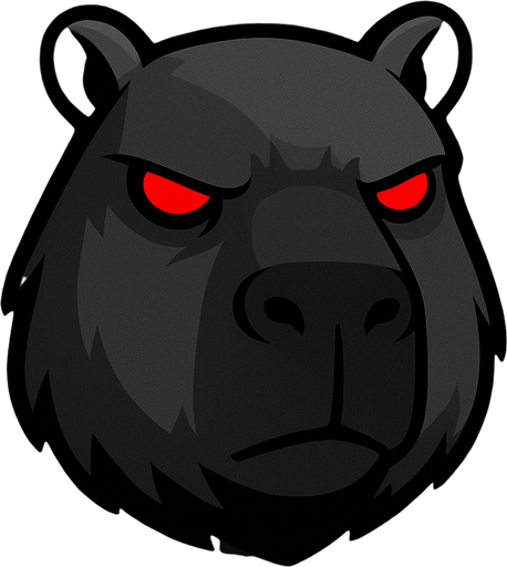 Quitale el casco y la resortera. Utiliza una paleta de colores grises. Has una expresion seria. Ojos rojos sin pupila. Utiliza los rasgos y formas de un capibara.