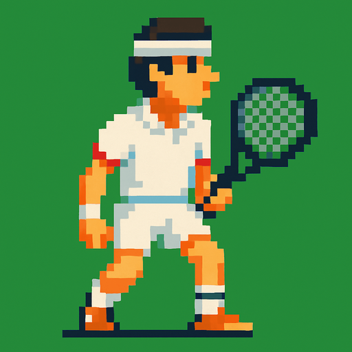 pixelart tennis player looking to the left.
In-Game asset.  2d.  High contrast.  No shadows
