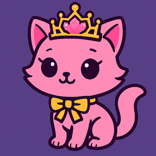 Chatonne (fille chat) au pelage rose princesse avec un diadème de princesse sur la tête.
In-Game asset.  2d.  High contrast.  No shadows