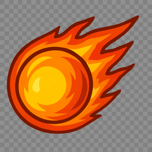 Fireball Transparent background.
In-Game asset.  2d.  High contrast.  No shadows