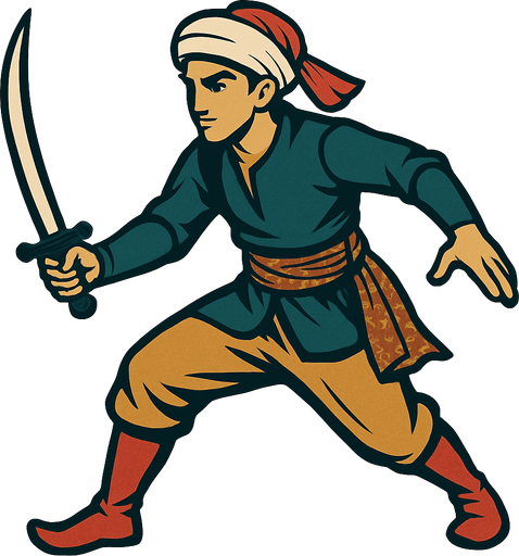 A young, agile swordsman from the Ottoman era.
In-Game asset.  2d.  High contrast.  No shadows