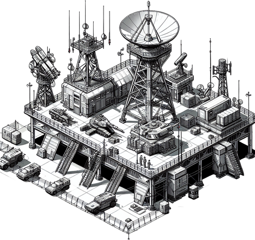 defense_station.
Single Game Texture.  In-Game asset.  2d.  Blank background.  High contrast.  No shadows
