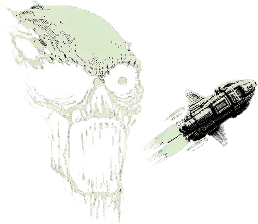 Draw a scary and grotesque alien, similar to the ones from the movie Alien, attacking a spaceship positioned at the bottom of the screen..
Single Game Texture. In-Game asset. 2d. Blank background. High contrast. No shadows.