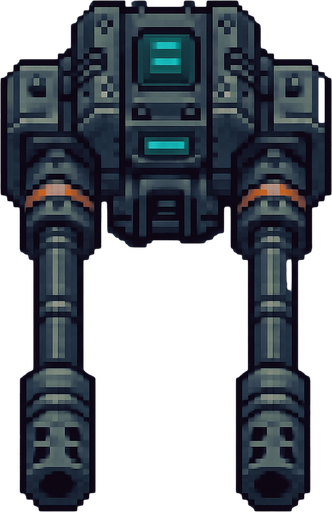 top down twin barrel sci-fi rapid machine gun cannon. pixel art