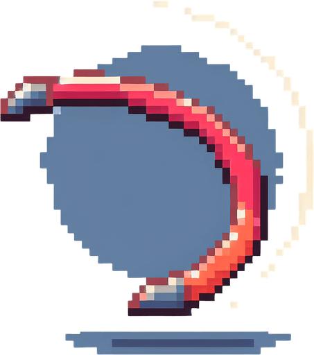 pixel art boomerang
Single Game Texture. In-Game asset. 2d. Blank background. High contrast. No shadows.