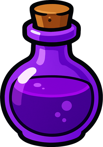 purple potion bottle filled with purple liquid.
In-Game asset.  2d.  High contrast.  No shadows