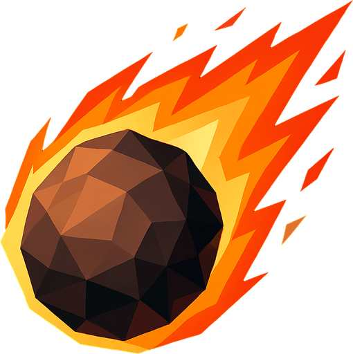 alevli bir meteor çiz. low poly olsun.
In-Game asset.  2d.  High contrast.  No shadows