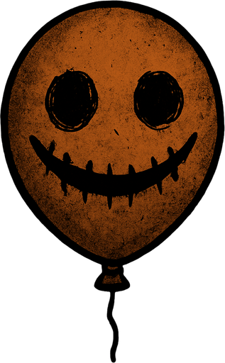 a creepy balloon with a drawn smile and eyes.
In-Game asset.  2d.  High contrast.  No shadows