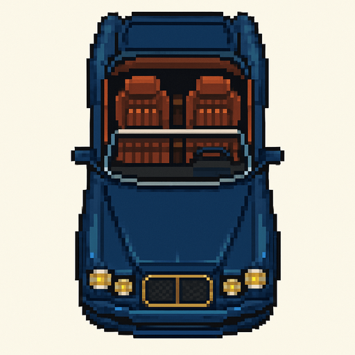 bird's eye view luxury convertible car.
In-Game asset.  2d.  High contrast.  No shadows. pixel art