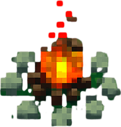 Kamp ateşi ve etrafındaki taşlar daha küçük olsun ve harita daha büyük olsun(daha da yukarıdan bakıyormuş gibi)