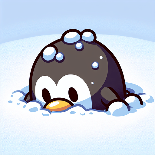 Пингвин в снегу. Мультяшный. Головой в снегу.
Single Game Texture.  In-Game asset.  2d.  Blank background.  High contrast.  No shadows