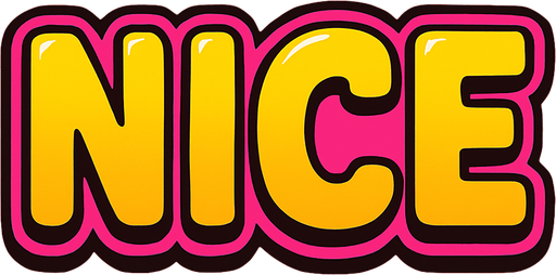 An UI written "NICE".
In-Game asset.  2d.  High contrast.  No shadows