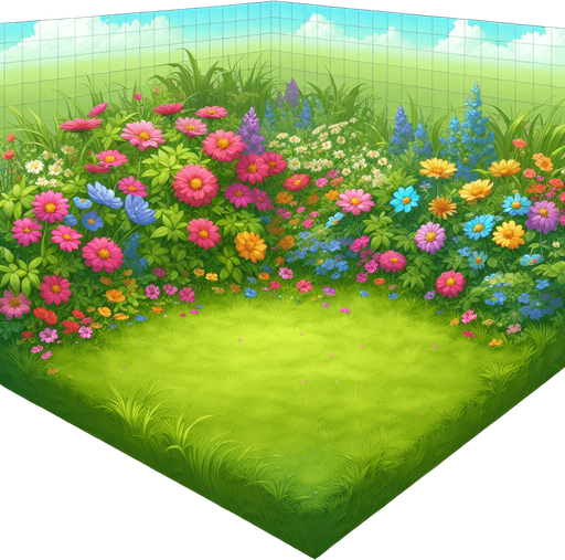 make the image of a grass side with flowers.
Single Game Texture.  2d.  Blank background.  No shadows