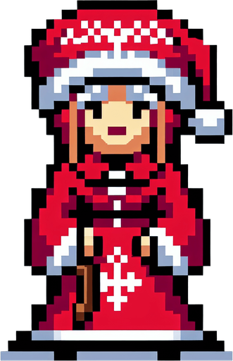 16 bit sprite of a red eye mother christmas Single Game Texture. In-Game asset. 2d. Blank background. High contrast. No shadows.
