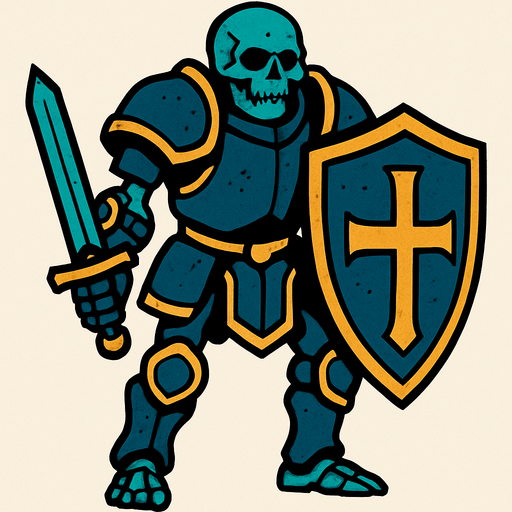 kalkanlı zırhlı iskelet.
In-Game asset.  2d.  High contrast.  No shadows