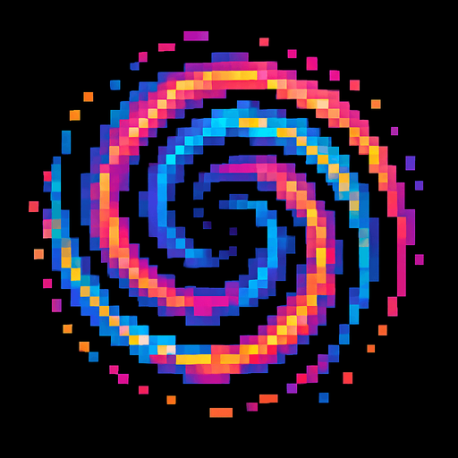 sirculo de torbellino de pixeles.
In-Game asset.  2d.  High contrast.  No shadows