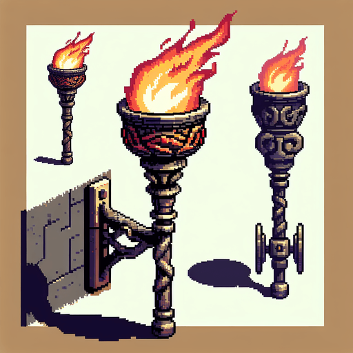 A wall torch. No fire. Pixel art..
Single Game Texture.  In-Game asset.  2d.  Blank background.  High contrast.  No shadows