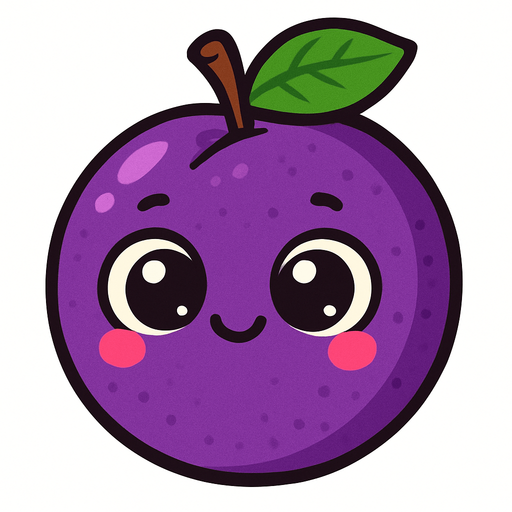 Ciruela Fruta con ojos lindos.
In-Game asset.  2d.  High contrast.  No shadows. Cartoon.
