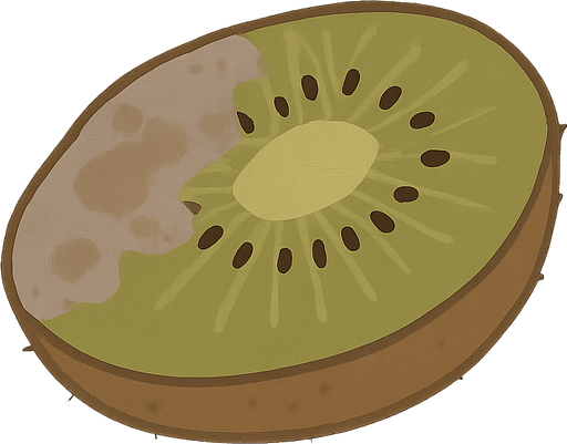 rotten kiwi. No background. Transparent background. Blank background. No shadows. 2d. In-Game asset. flat