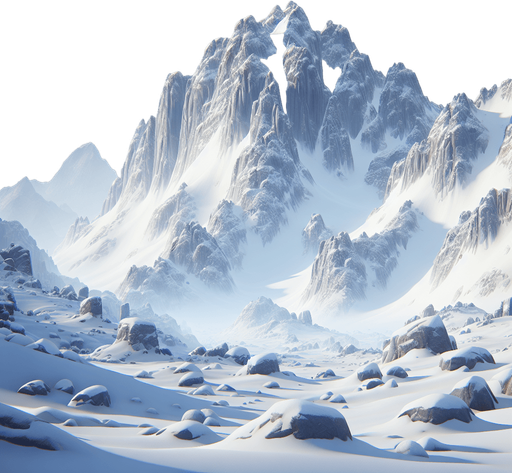 snowy mountains.
Single Game Texture.  In-Game asset.  2d.  Blank background.  High contrast.  No shadows