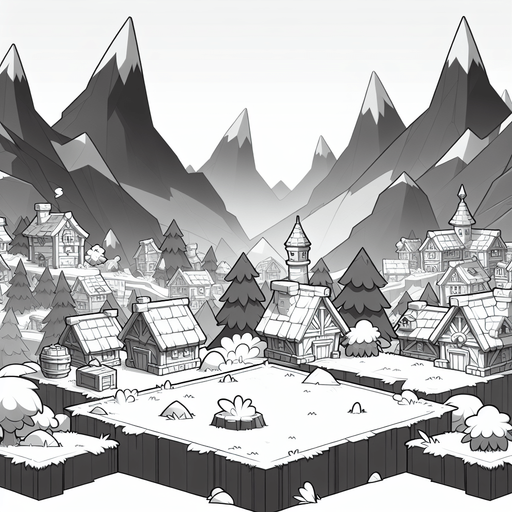 Epic background of a grinch village in the mountains, cartoon Single Game Texture. In-Game asset. 2d. Blank background. High contrast. No shadows.