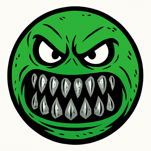 a green scary ball with metal teeth.
In-Game asset.  2d.  High contrast.  No shadows