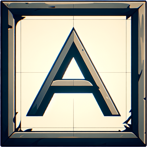 La lettre A encadrée..
Single Game Texture. In-Game asset. 2d. Blank background. High contrast. No shadows.