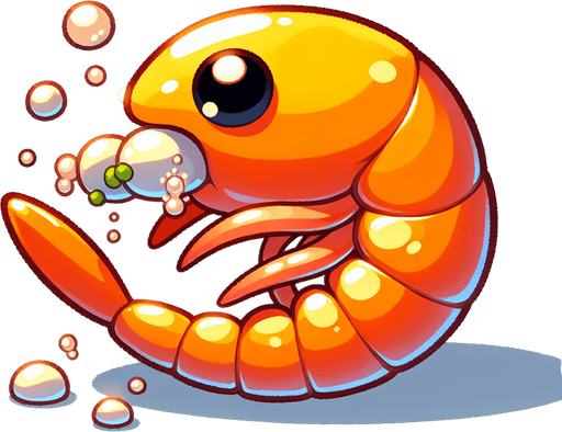 A tender morsel of delicious plankton. cartoon, shiny, no background. bright orange and yellow shrimp.
Single Game Texture. In-Game asset. 2d. Blank background. High contrast. No shadows.