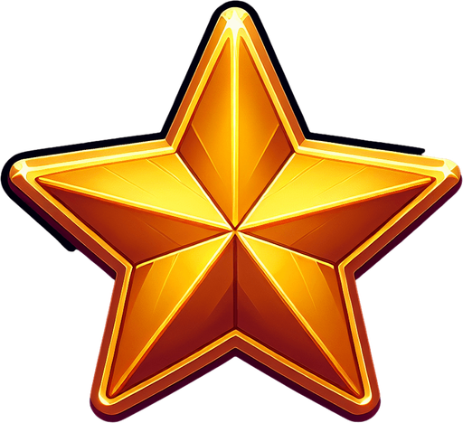 A golden star. Single Game Texture. In-Game asset. 2d. Blank background. High contrast. No shadows.