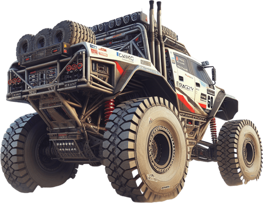 Photorealistic RealBull Dakar-Rally-Truck from back, Top view.