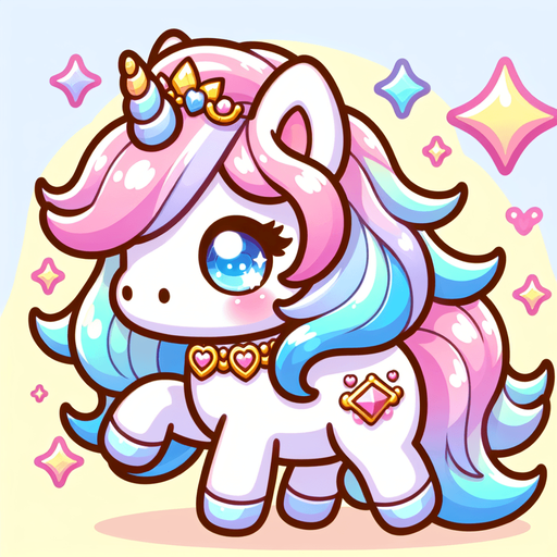 Fantasy kawaii beautiful unicorn.
Single Game Texture. In-Game asset. 2d. Blank background. High contrast. No shadows.