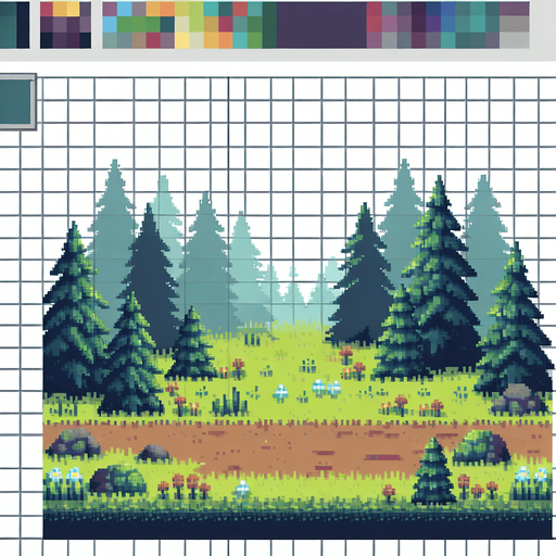 Forest.
Single Game Texture.  In-Game asset.  2d.  Blank background.  High contrast.  No shadows. Pixel