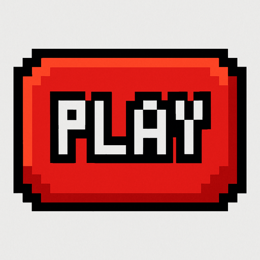 boton rojo hecho con pixeles con la palabra play en medio
In-Game asset.  2d.  High contrast.  No shadows