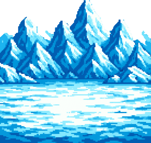 um conjunto de montanhas de gelo, arte pixel 32bits, arena battle background.
In-Game asset.  2d.  High contrast.  No shadows