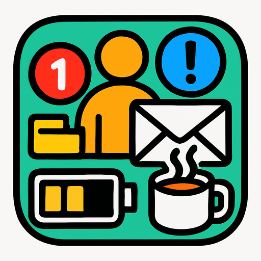Modern App Store icon, high definition, square with rounded corners, for a game titled "FOMO Simulator: The Meeting That Could've Been An Email" and with the description "A fast-paced office simulator where you collect meetings, emails, and notifications while managing your energy levels. Strategic decisions must be made about which workplace items to prioritize as your energy depletes. Grab coffee for boosts, avoid missing important meetings, and survive the chaotic 60-second workday!". No text on icon!.
In-Game asset.  2d.  High contrast.  No shadows