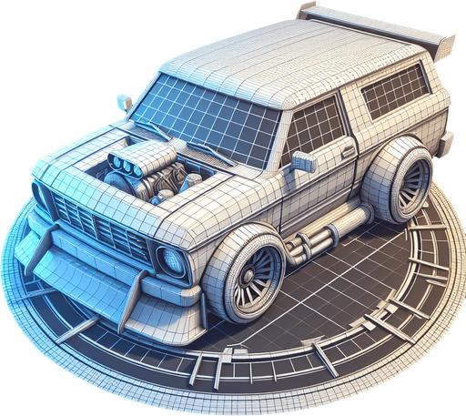 Car.
Single Game Texture.  In-Game asset.  2d.  Blank background.  High contrast.  No shadows