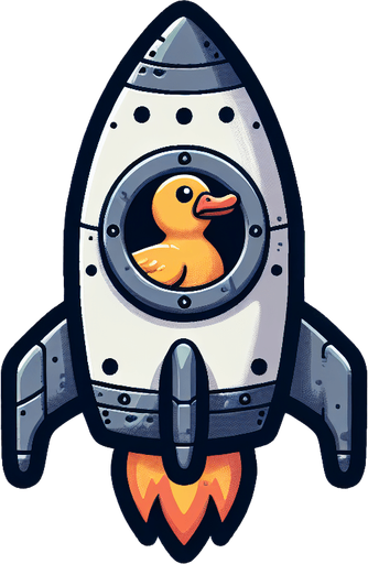 a duck in a rocket.
Single Game Texture.  In-Game asset.  2d.  Blank background.  High contrast.  No shadows