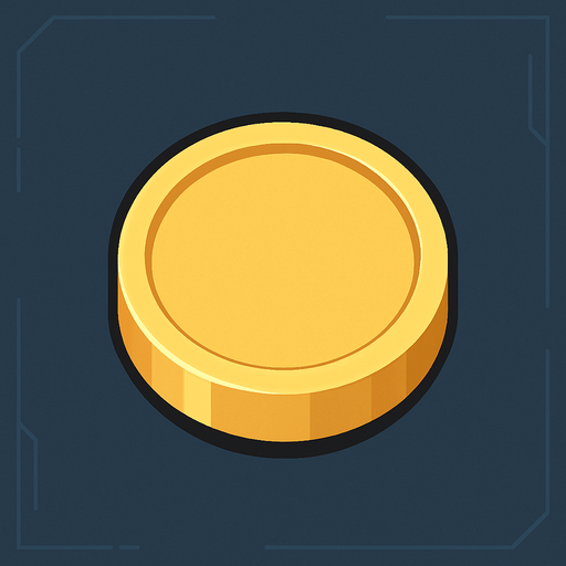 golden coin, simple clean shape, subtle beveled edges, slight 3D top-down look, small shadow for depth, no text, no shine or sparkle, minimal design, matches futuristic tech UI style.
In-Game asset.  2d.  High contrast.  No shadows