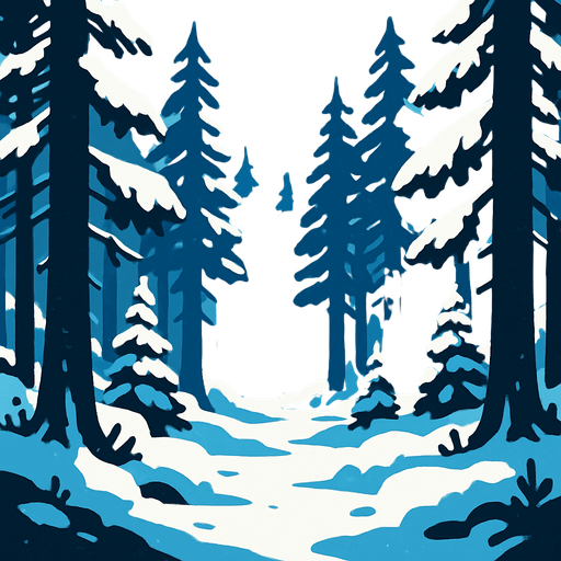 A snowy forest.
In-Game asset.  2d.  High contrast.  No shadows